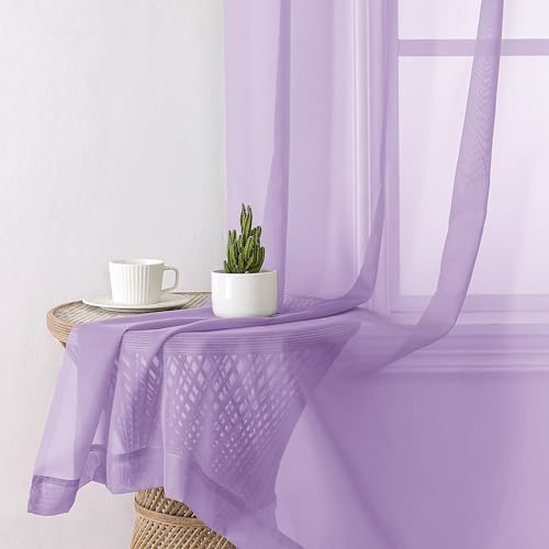 Light Purple Sheer Curtain Panels - 84 Inch Light Filtering Voile Drapes (Pair)