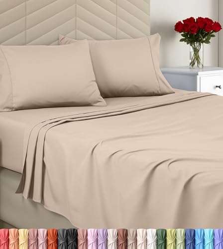 Soft Microfiber Queen Sheet Set - 4-Piece Deep Pocket Bed Sheets (Beige)