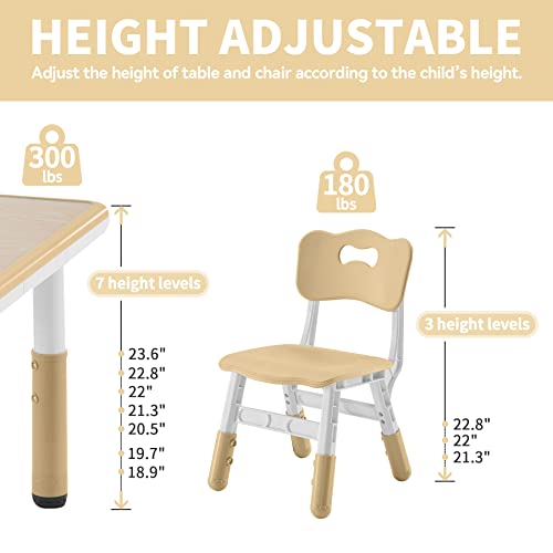 DOREROOM Kids Adjustable Table & 4 Chairs Set, 47.2" x 23.6", Beige -W