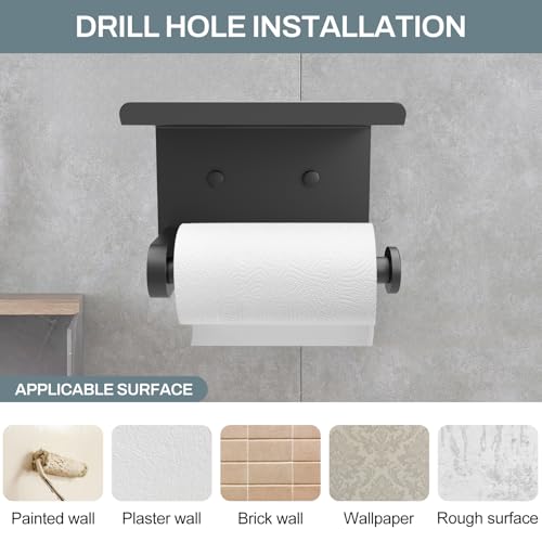 Matte Black Toilet Paper Holder with Shelf - Stainless Steel Wall Mount