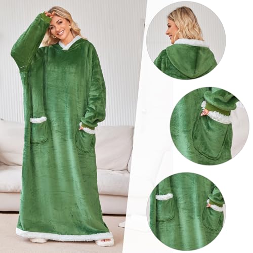 Oversized Wearable Blanket Hoodie, 5FT Sherpa Fleece Cozy Warm Throw