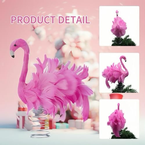 Pink Flamingo Christmas Tree Topper with Fluffy Feathers (9.8")