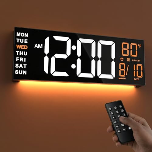 16-Inch Large LED Digital Wall Clock with Remote, 8 RGB Colors and Timer