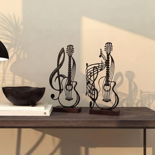 2 Pcs Metal Music Note Sculpture with Wood Stand for Home Office Decor