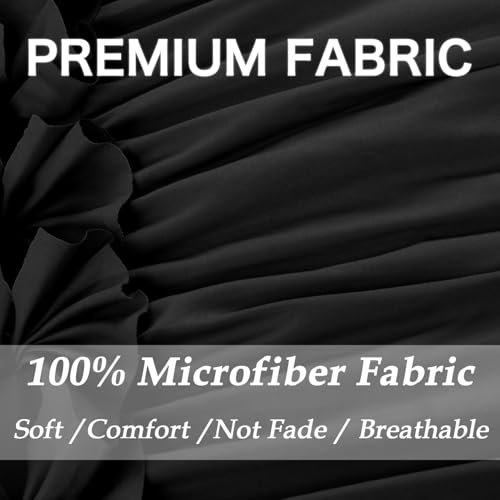7-Piece Queen Black Ruched Comforter Set with Handmade Bow Ties