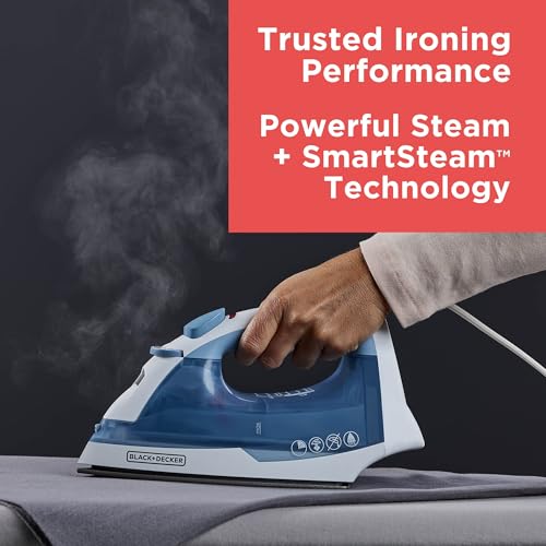 BLACK+DECKER Steam Iron for Clothes with Auto Shutoff & Nonstick Soleplate