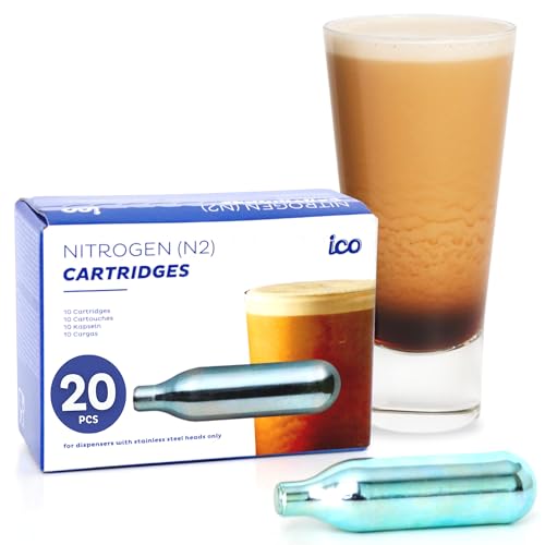 ICO 2g Nitrogen Cartridges 20-Pack for Cold Brew, Nitro Coffee & Beverages