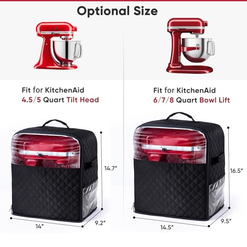 Quilted Stand Mixer Dust Cover with Appliance Slider Base and Pockets
