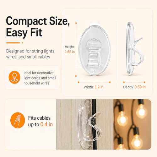 Jueion Outdoor String Light Adhesive Hooks 20Pcs Waterproof Clips