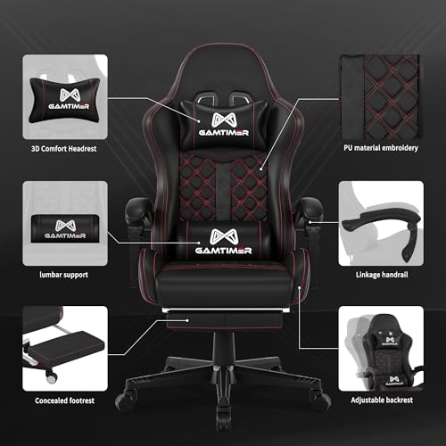 Ergonomic Gaming Chair with Footrest, 400lb Capacity, Lumbar Support (Black)
