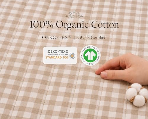 Organic Cotton Gingham Quilt - Oeko-TEX & GOTS Certified, King Size