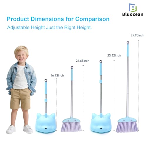 Kids Mini Broom and Dustpan Set - Adjustable Toddler Cleaning Toy, Blue
