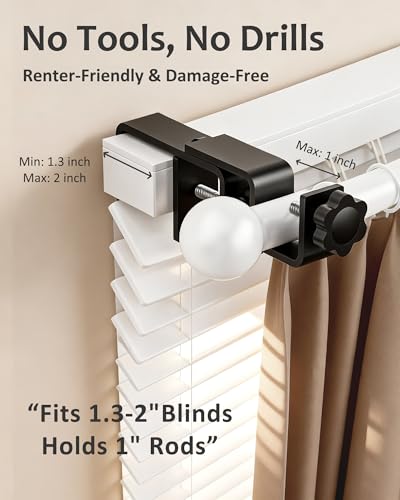 No Drill Curtain Rod Brackets for Blinds - Adjustable Tool-Free Holders