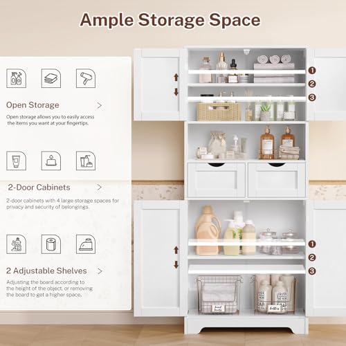 58-Inch Tall Freestanding Storage Cabinet with 4 Doors and 2 Drawers