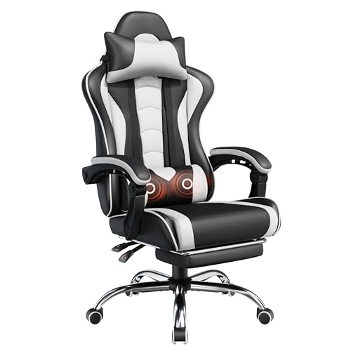 Ergonomic Gaming Chair with Massage Lumbar Pillow and Retractable Footrest