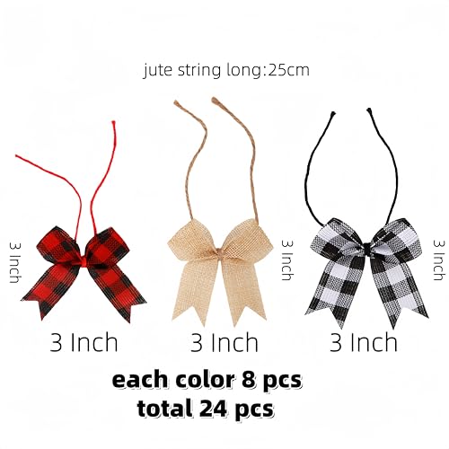 24-Pack Farmhouse Burlap & Buffalo Plaid Bows - Natural, Red & Black, Black & White - 3 Inch Rustic Holiday Decor
