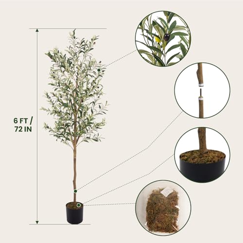 6FT Artificial Olive Tree - Faux Potted Plant for Home Decor