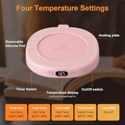 Electric Coffee Mug Warmer Set with 14oz Ceramic Mug, Lid, and Spoon
