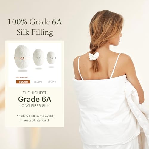 Queen Silk Duvet Comforter - 100% Long Strand Silk, Machine Washable, White
