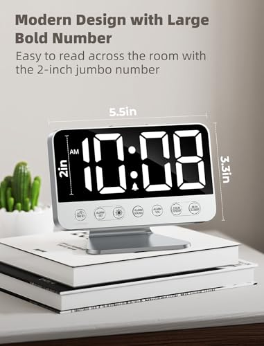 Digital Alarm Clock for Bedrooms - Large Display, Night Light & Dimmer