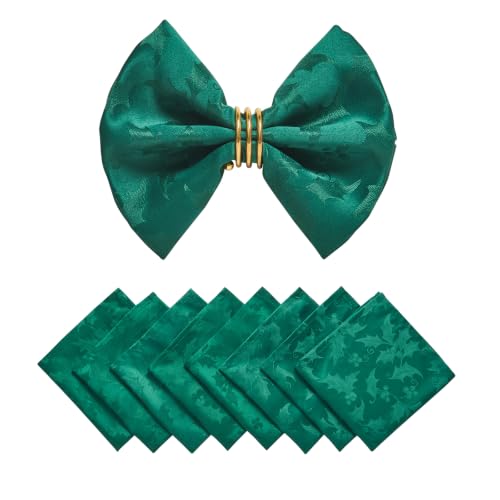 HomeJoy Dark Green Holly Berry Jacquard Cloth Napkins Set of 8 - Festive Table Decor
