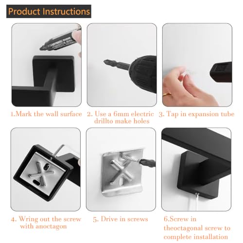 JOPOFI 23.6 Inch Matte Black Towel Bar - Wall Mounted Stainless Steel Holder