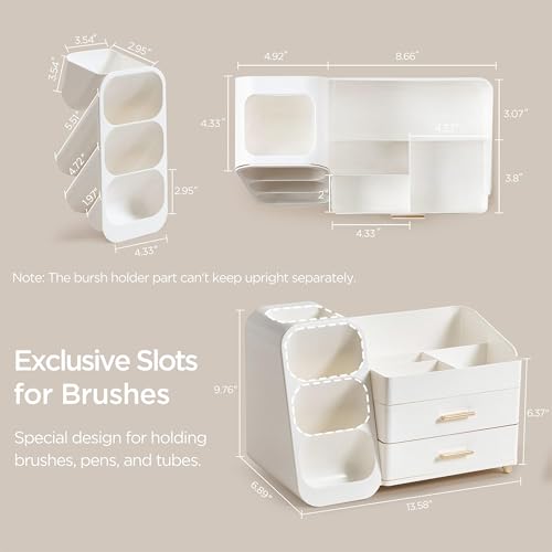 HBlife Large All White Makeup Organizer with Brush Holder - Vanity & Storage