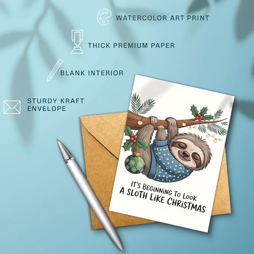 Podagree Christmas12 Funny Sloth Holiday Card – Greeting Card for Christmas, Holiday & Special Occasions