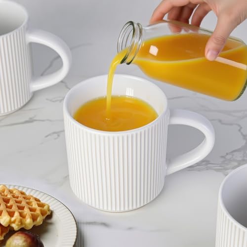 DeeCoo 12oz White Ceramic Coffee Mug Set of 4 - Microwave & Dishwasher Safe