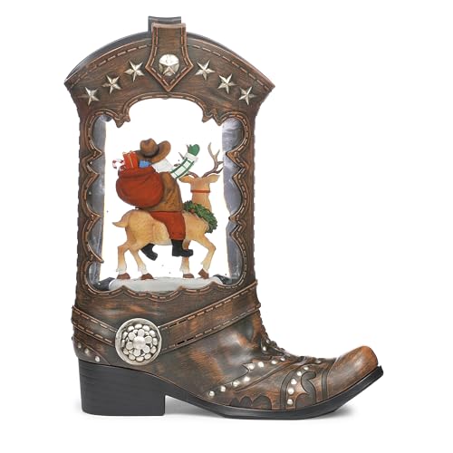 Roman 10-Inch Lighted Swirl Boot Santa Riding Deer Christmas Decoration