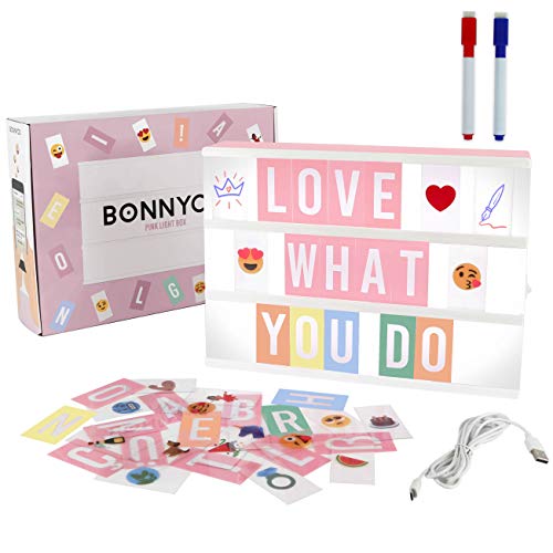 Pink Cinema Light Box with 400 Letters, Emojis, and Markers for Room Decor