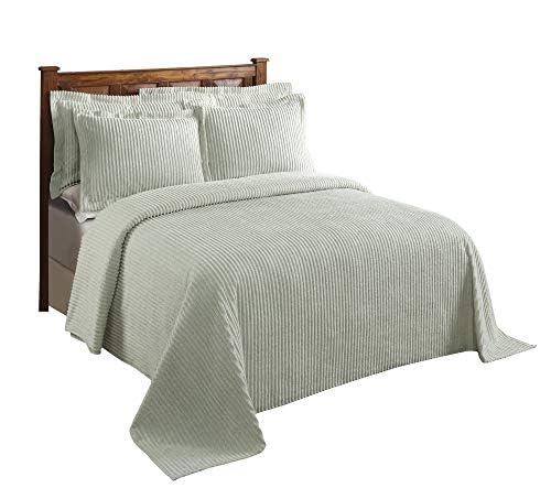Queen Size Sage Chenille Bedspread - Lightweight Cotton Tufted Bedding Coverlet