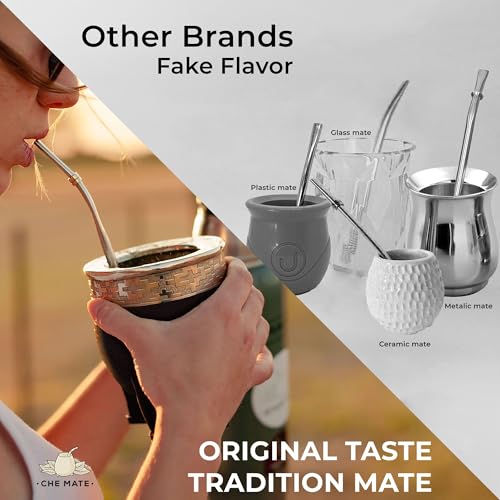 Argentina-Uruguay Yerba Mate Cup and Bombilla Set | Organic Gourd Tea Mug with Steel Straw & Cleaning Brush