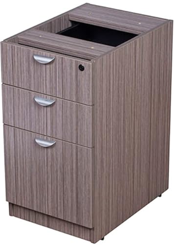 Boss Office L-Shape Desk with Pedestal - Driftwood Finish, Reversible Return, for Home & Office