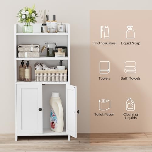 Small Bathroom Storage Cabinet, Slim Floor Cabinet with Door & Shelves