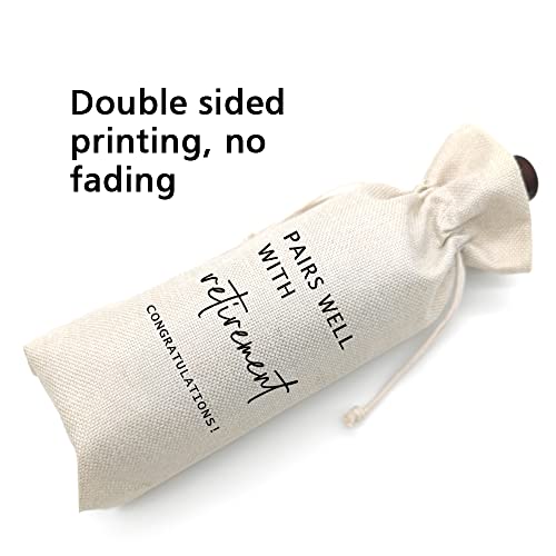 Pairs Well With Retirement Wine Bag - Reusable Linen Bottle Sleeve