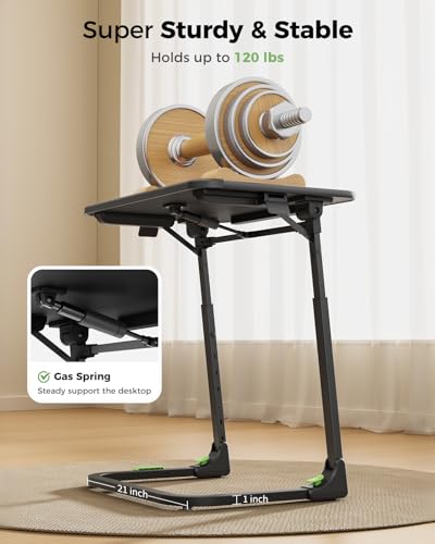 Adjustable Folding TV Tray Table with Leather Surface for Bed and Couch