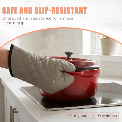 13-Inch Quilted Heat Resistant Oven Mitts - Flame Retardant Set of 2