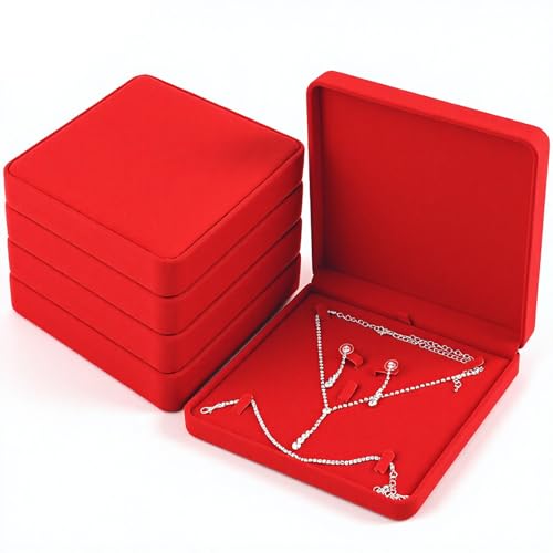 5-Piece Velvet Jewelry Gift Box Set - Wine Red Jewelry Display Case