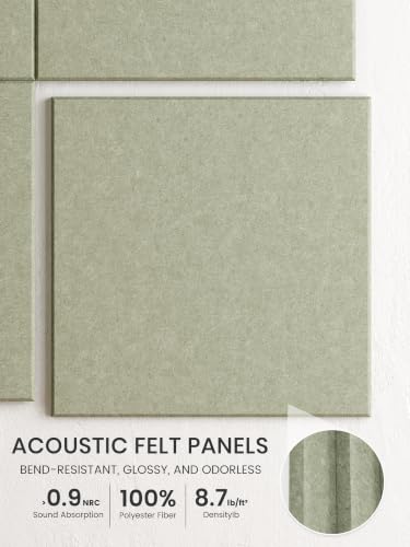12-Pack Felt Bulletin Board Tiles, Sage Green Adhesive Wall Memo Tiles