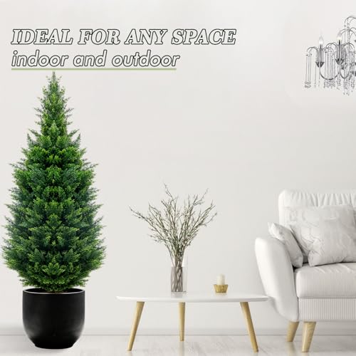 4ft Artificial Cedar Topiary Trees (2-Pack) - UV Resistant Faux Shrubs