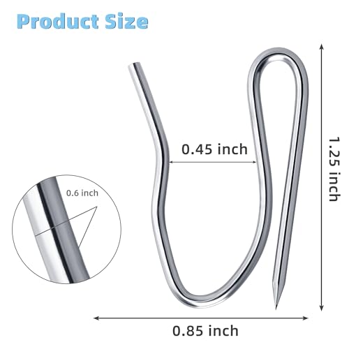 1.2 Inch Stainless Steel Drapery Hooks - Pin-On Curtain Pins (60 Pack)