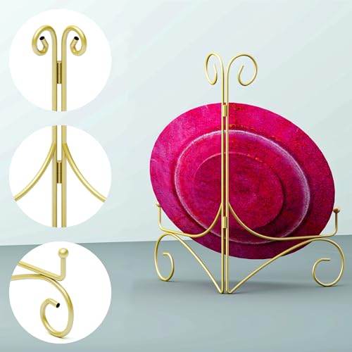 6 Inch Foldable Gold Iron Display Stand for Plates, Photos, and Art Pieces