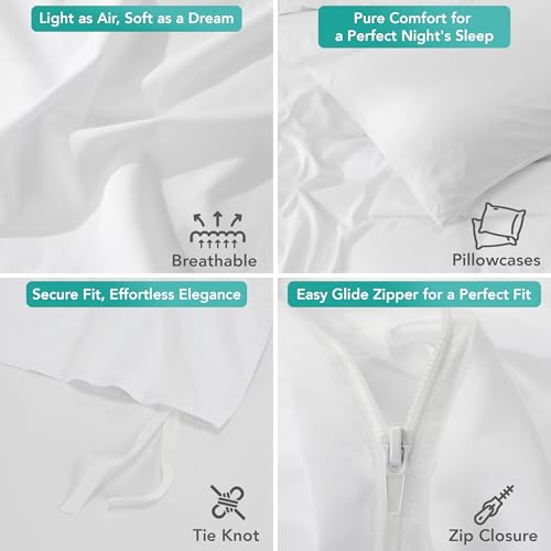 Queen Soft Brushed Microfiber Duvet Cover Set with Zipper Closure - White