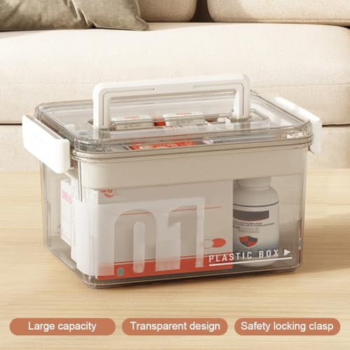 Clear Medicine Storage Box with Removable Tray and Handle, 23x18x14.5cm