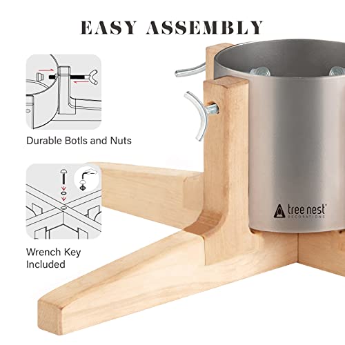 Rustic Real Christmas Tree Stand with Beechwood Legs for Live Trees up to 7ft