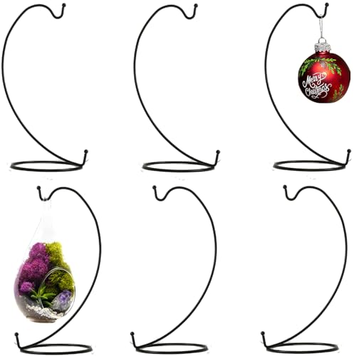 Ornament Display Stand,6 PCS Air Plants Holder, Planter Terrariums Hanger, Black Iron Wire Hanging Hook for Glass Crystal Witch Ball,Easter Christmas Decoration,Wedding Party Office Home Decor