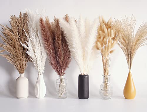 110 Pcs Dried Pampas Grass Bouquet with Bunny Tails - Boho Home Decor