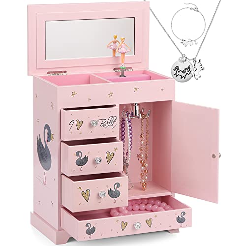 5-Layer Musical Jewelry Box with Spinning Ballerina and Jewelry Set