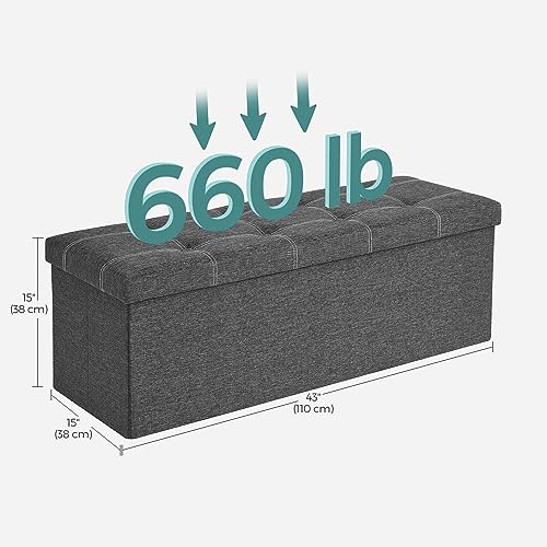 43-Inch Folding Storage Ottoman Bench, 35-Gallon Linen-Look Chest